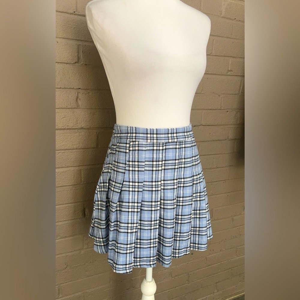 Hollister blue plaid pleated flannel mini skirt S - Picture 7 of 11